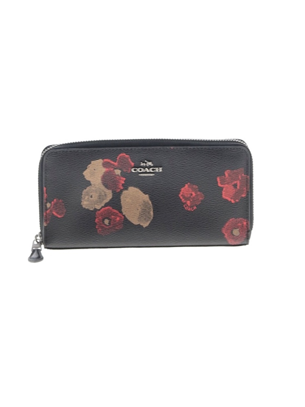 Coach Black Wallet with Red and Tan Floral Print